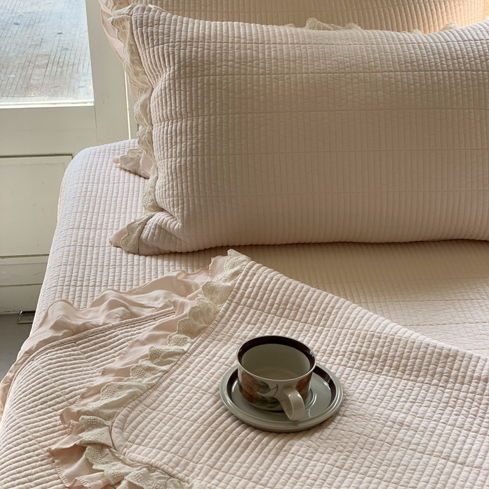 91家纺网 家纺一手货源 找家纺 汇庭 2025春夏新款美心床盖三件套系列 爱心杏粉