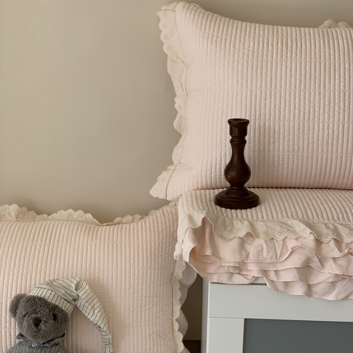 91家纺网 家纺一手货源 找家纺 汇庭 2025春夏新款美心床盖三件套系列 爱心杏粉