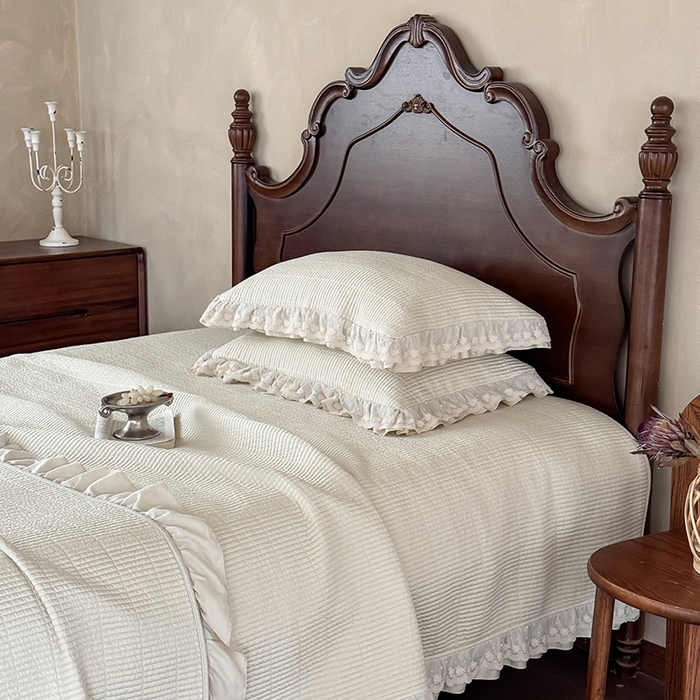 91家纺网 家纺一手货源 找家纺 汇庭 2025新款洛可可花边床盖三件套系列 洛可薄荷