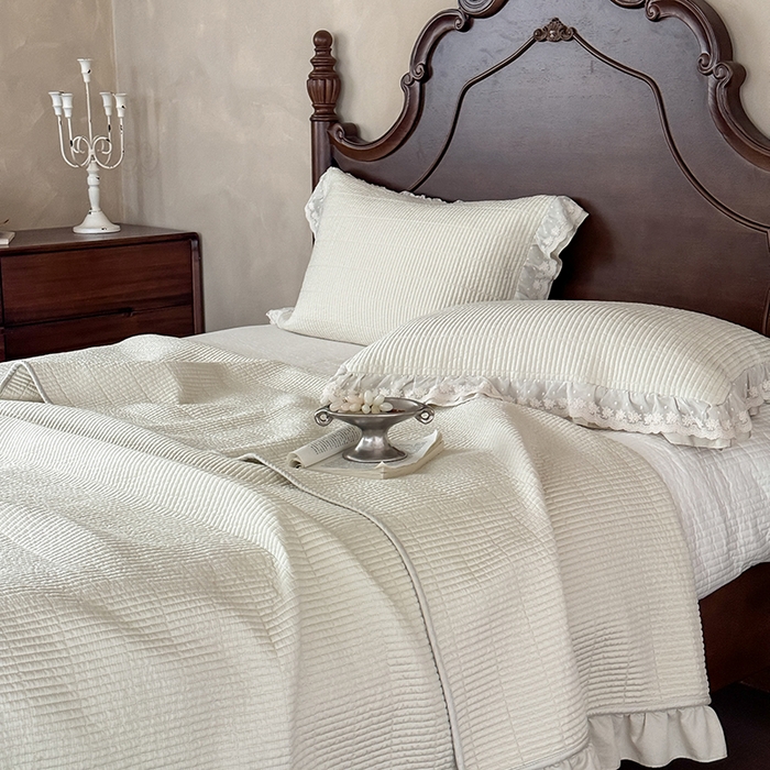 91家纺网 家纺一手货源 找家纺 汇庭 2025新款洛可可花边床盖三件套系列 洛可薄荷