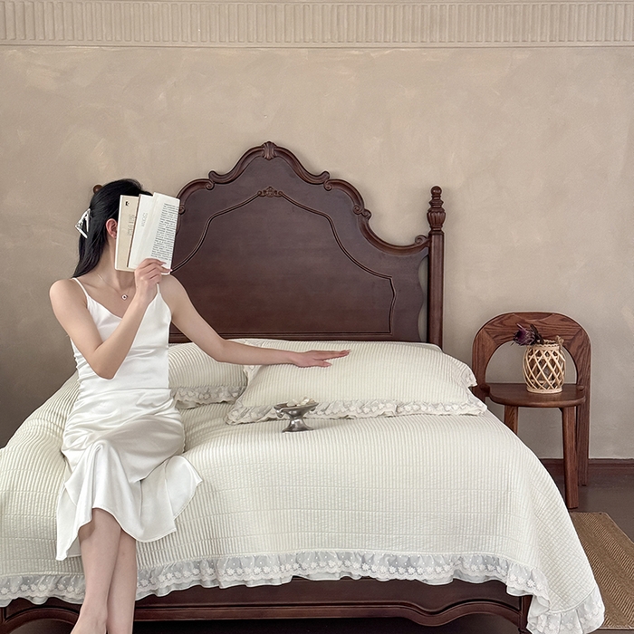 91家纺网 家纺一手货源 找家纺 汇庭 2025新款洛可可花边床盖三件套系列 洛可薄荷