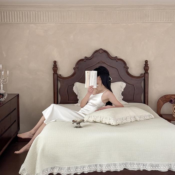 91家纺网 家纺一手货源 找家纺 汇庭 2025新款洛可可花边床盖三件套系列 洛可薄荷