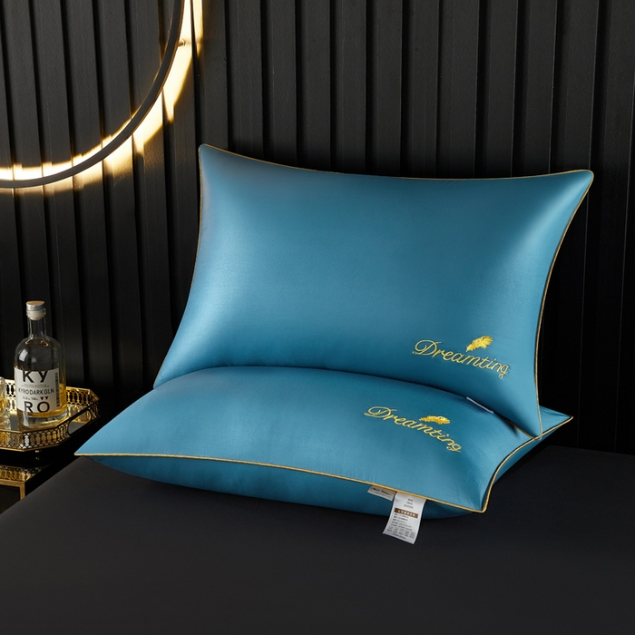 91家纺网 家纺一手货源 找家纺 （总）合纵跨境工厂 2025新款纯色专版花型枕芯跨境外贸JIT一件代发TEMU亚马逊希音包过核价冰丝刺绣羽丝枕头