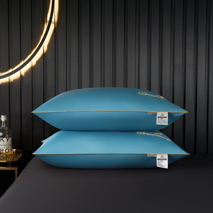 91家纺网 家纺一手货源 找家纺 合纵跨境工厂 2025新款纯色专版花型枕芯跨境外贸JIT一件代发TEMU亚马逊希音包过核价冰丝刺绣羽丝枕头 宾利兰 单边48x74cm低枕