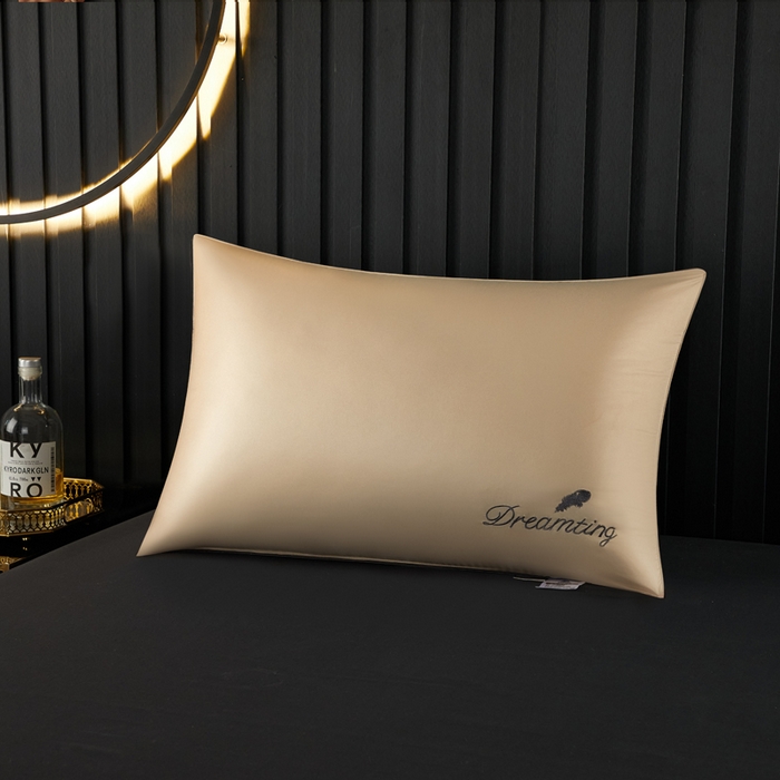 91家纺网 家纺一手货源 找家纺 合纵跨境工厂 2025新款纯色专版花型枕芯跨境外贸JIT一件代发TEMU亚马逊希音包过核价冰丝刺绣羽丝枕头 富贵金 单边48x74cm低枕