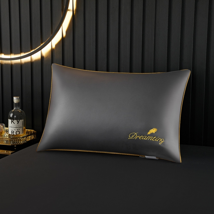 91家纺网 家纺一手货源 找家纺 合纵跨境工厂 2025新款纯色专版花型枕芯跨境外贸JIT一件代发TEMU亚马逊希音包过核价冰丝刺绣羽丝枕头 高级灰 单边48x74cm低枕