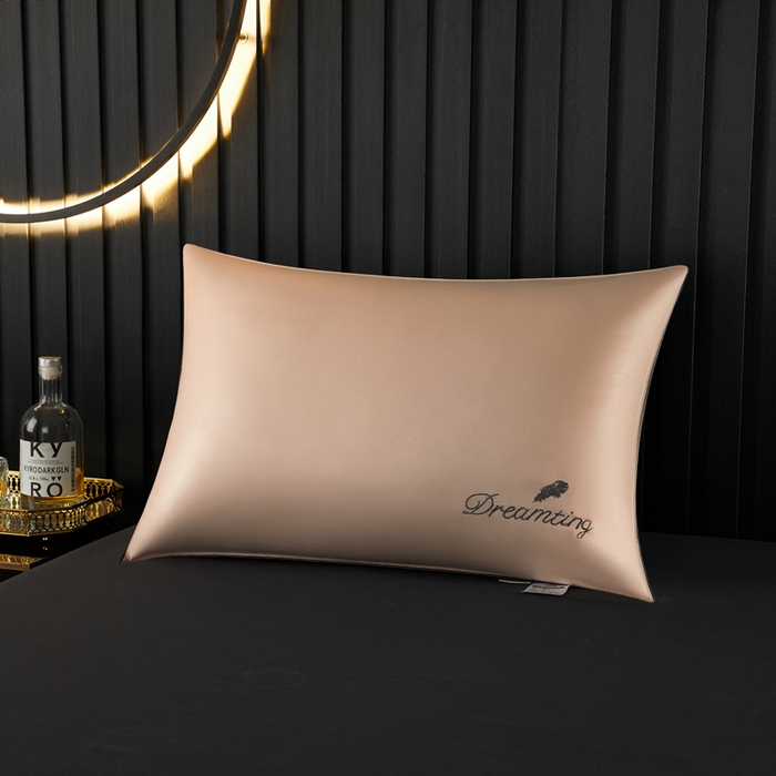 91家纺网 家纺一手货源 找家纺 合纵跨境工厂 2025新款纯色专版花型枕芯跨境外贸JIT一件代发TEMU亚马逊希音包过核价冰丝刺绣羽丝枕头 浅豆沙 单边48x74cm低枕