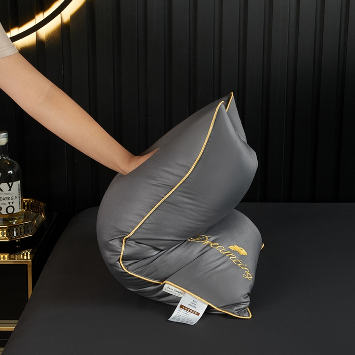 91家纺网 家纺一手货源 找家纺 合纵跨境工厂 2025新款纯色专版花型枕芯跨境外贸JIT一件代发TEMU亚马逊希音包过核价冰丝刺绣羽丝枕头 高级灰 单边48x74cm中枕