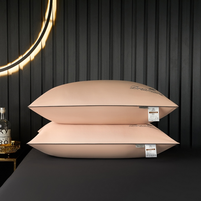 91家纺网 家纺一手货源 找家纺 合纵跨境工厂 2025新款纯色专版花型枕芯跨境外贸JIT一件代发TEMU亚马逊希音包过核价冰丝刺绣羽丝枕头 浅豆沙 单边48x74cm中枕