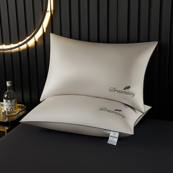 合纵跨境工厂 2025新款纯色专版花型枕芯跨境外贸JIT一件代发TEMU亚马逊希音包过核价冰丝刺绣羽丝枕头 山灰 单边48x74cm中枕