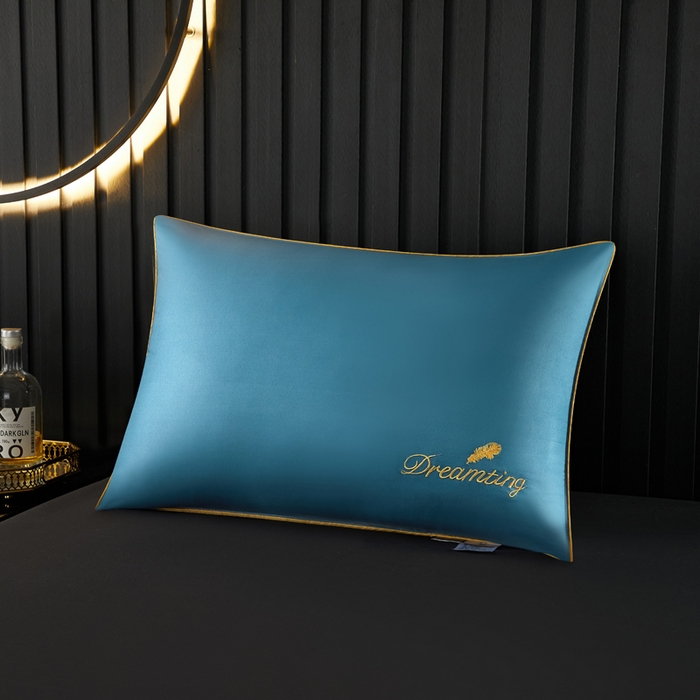 91家纺网 家纺一手货源 找家纺 合纵跨境工厂 2025新款纯色专版花型枕芯跨境外贸JIT一件代发TEMU亚马逊希音包过核价冰丝刺绣羽丝枕头 宾利兰 单边48x74cm高枕