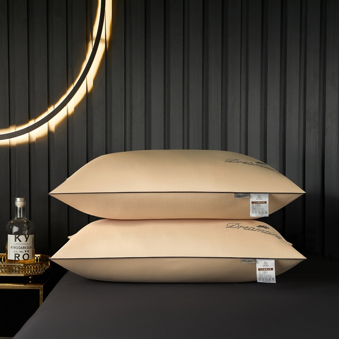 91家纺网 家纺一手货源 找家纺 合纵跨境工厂 2025新款纯色专版花型枕芯跨境外贸JIT一件代发TEMU亚马逊希音包过核价冰丝刺绣羽丝枕头 富贵金 单边48x74cm高枕