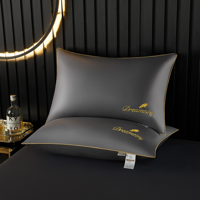 合纵跨境工厂 2025新款纯色专版花型枕芯跨境外贸JIT一件代发TEMU亚马逊希音包过核价冰丝刺绣羽丝枕头 高级灰 单边48x74cm高枕