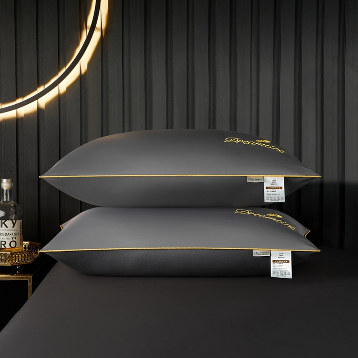 91家纺网 家纺一手货源 找家纺 合纵跨境工厂 2025新款纯色专版花型枕芯跨境外贸JIT一件代发TEMU亚马逊希音包过核价冰丝刺绣羽丝枕头 高级灰 单边48x74cm高枕