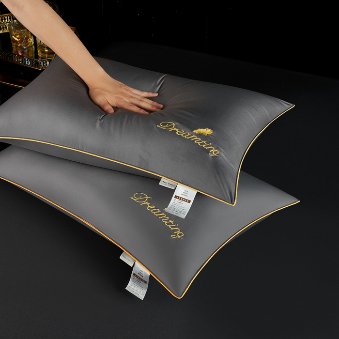 91家纺网 家纺一手货源 找家纺 合纵跨境工厂 2025新款纯色专版花型枕芯跨境外贸JIT一件代发TEMU亚马逊希音包过核价冰丝刺绣羽丝枕头 高级灰 单边48x74cm高枕