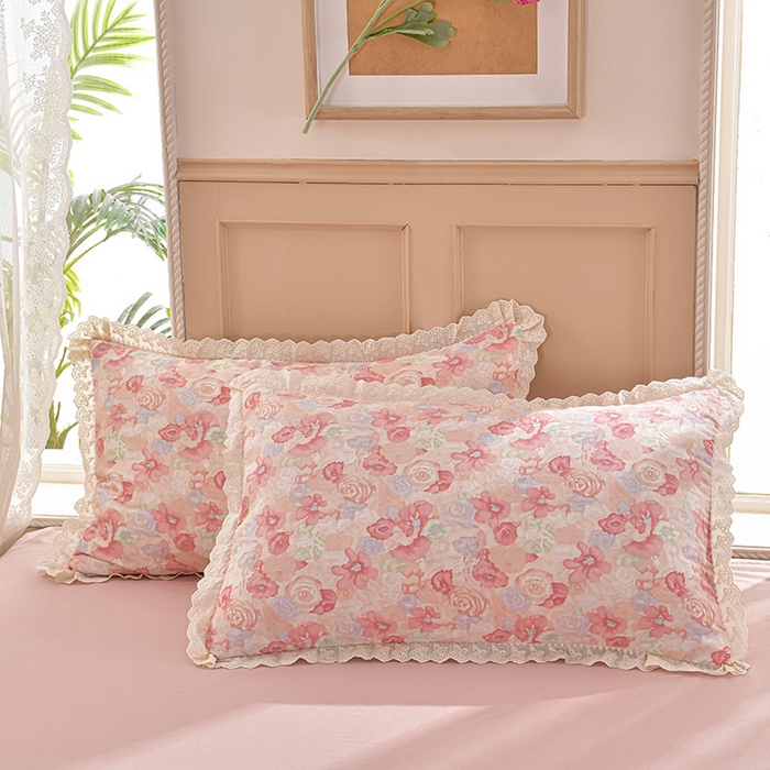 91家纺网 家纺一手货源 找家纺 绘萱家居 2026春夏新款纯棉100%全棉双层纱镂空花边工艺款床裙四件套 CQ花叮