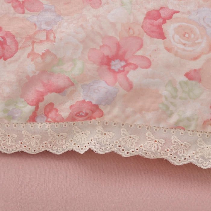 91家纺网 家纺一手货源 找家纺 绘萱家居 2026春夏新款纯棉100%全棉双层纱镂空花边工艺款床裙四件套 CQ花叮