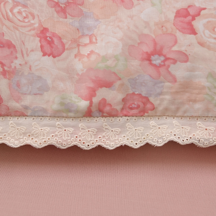 91家纺网 家纺一手货源 找家纺 绘萱家居 2026春夏新款纯棉100%全棉双层纱镂空花边工艺款床裙四件套 CQ花叮