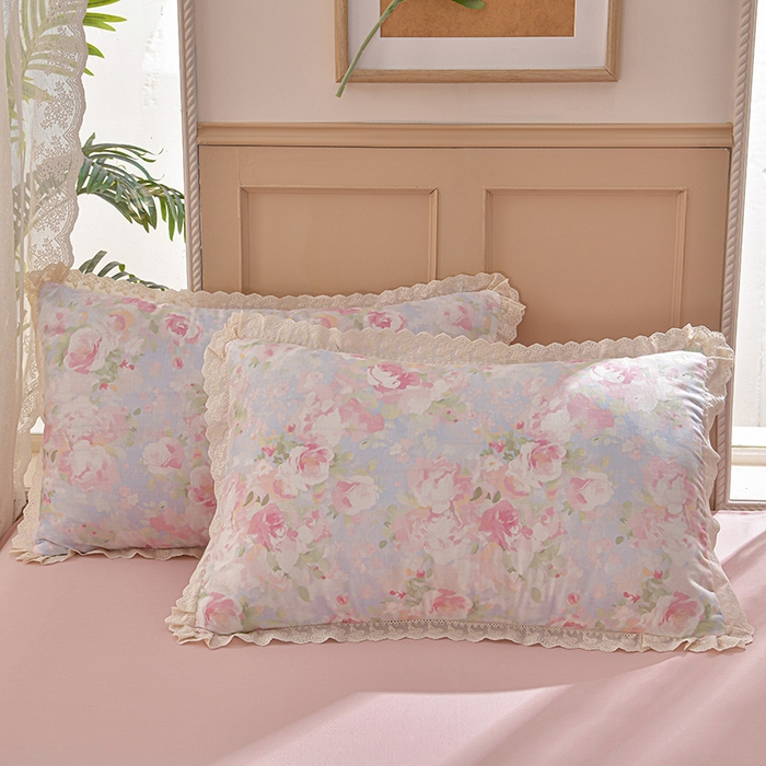 91家纺网 家纺一手货源 找家纺 绘萱家居 2026春夏新款纯棉100%全棉双层纱镂空花边工艺款床裙四件套 CQ黎明心境