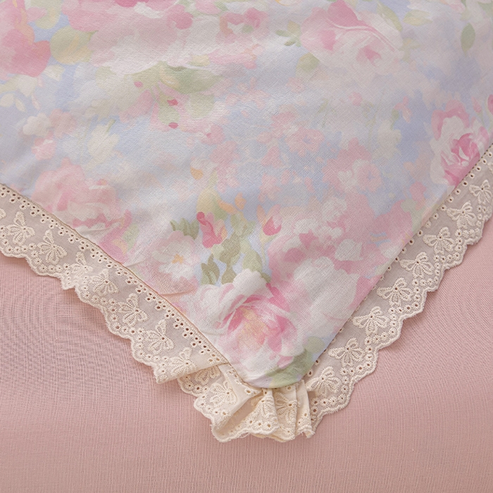 91家纺网 家纺一手货源 找家纺 绘萱家居 2026春夏新款纯棉100%全棉双层纱镂空花边工艺款床裙四件套 CQ黎明心境