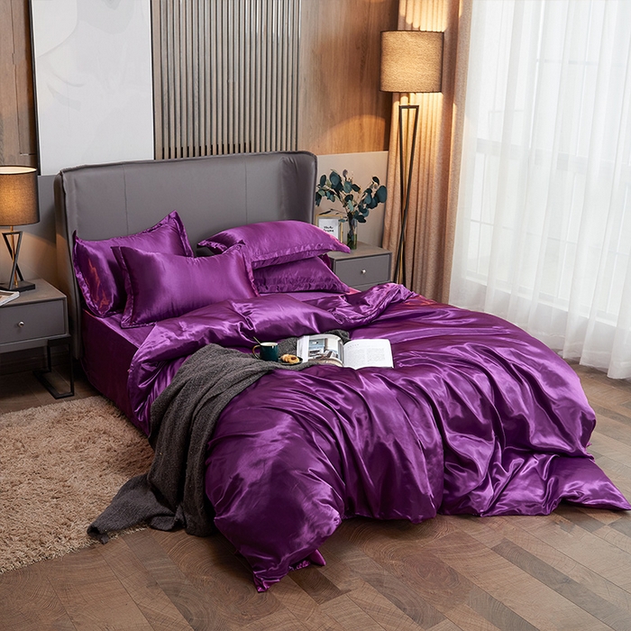 91家纺网 家纺一手货源 找家纺 （总）合纵跨境工厂 新款水洗真丝纯色四件套跨境外贸JIT一件代发TEMU亚马逊希音包过核价冰丝床单款床笠款四件套