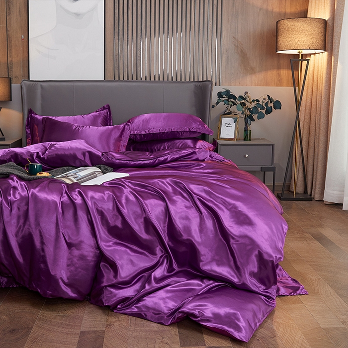 91家纺网 家纺一手货源 找家纺 （总）合纵跨境工厂 新款水洗真丝纯色四件套跨境外贸JIT一件代发TEMU亚马逊希音包过核价冰丝床单款床笠款四件套