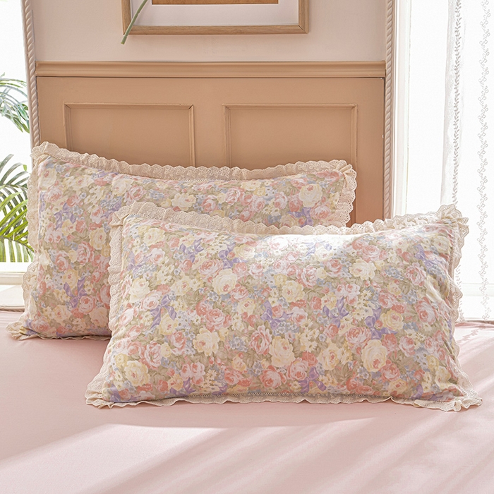 91家纺网 家纺一手货源 找家纺 绘萱家居 2026春夏新款纯棉100%全棉双层纱镂空花边工艺款床裙四件套 CQ暖阳绿意