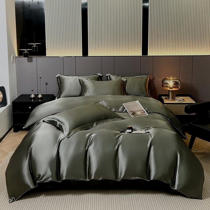 91家纺网 家纺一手货源 找家纺 合纵跨境工厂 新款水洗真丝纯色四件套跨境外贸JIT一件代发TEMU亚马逊希音包过核价冰丝床单款床笠款四件套 深灰