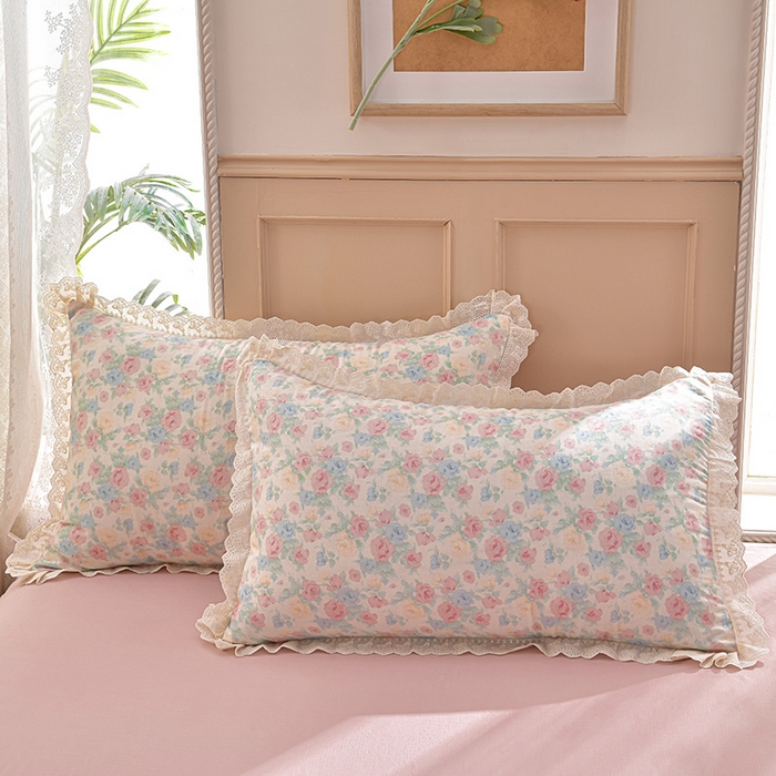 91家纺网 家纺一手货源 找家纺 绘萱家居 2026春夏新款纯棉100%全棉双层纱镂空花边工艺款床裙四件套 CQ佩洛斯