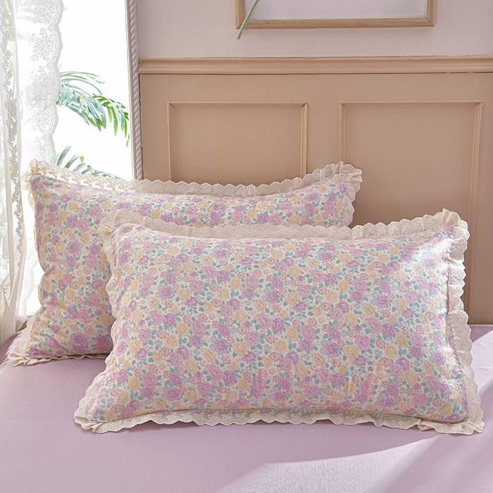 91家纺网 家纺一手货源 找家纺 绘萱家居 2026春夏新款纯棉100%全棉双层纱镂空花边工艺款床裙四件套 CQ森林与海米