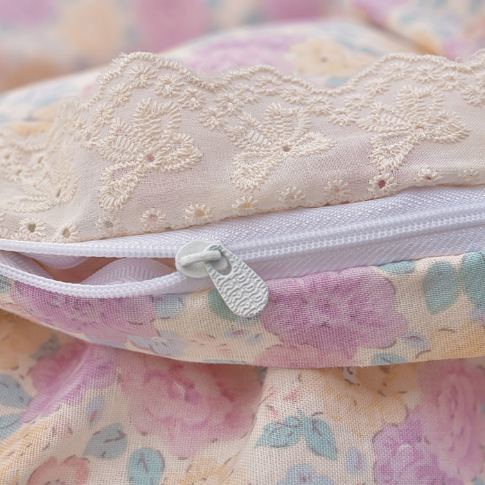 91家纺网 家纺一手货源 找家纺 绘萱家居 2026春夏新款纯棉100%全棉双层纱镂空花边工艺款床裙四件套 CQ森林与海米