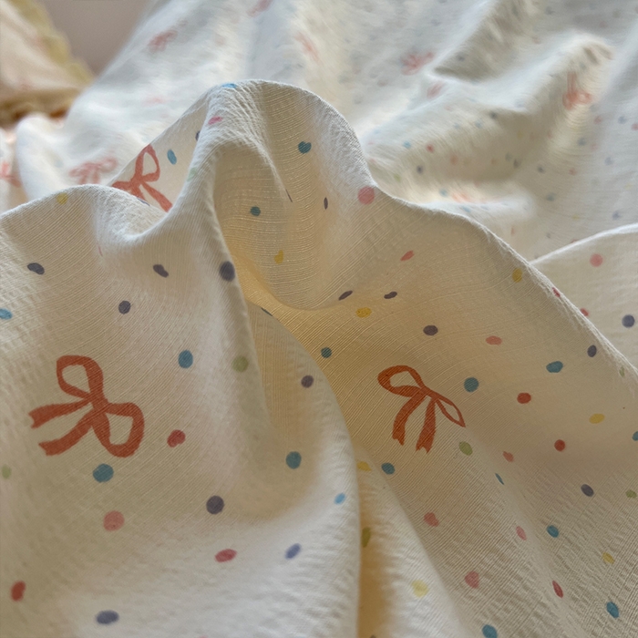 91家纺网 家纺一手货源 找家纺 原素 2025少女心云感双层纱皱皱边花卉四件套 波点蝴蝶结