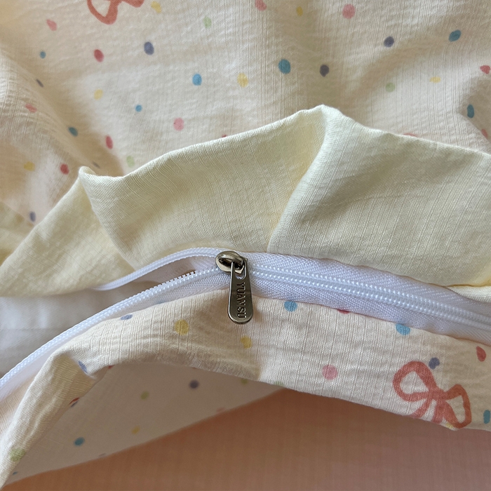 91家纺网 家纺一手货源 找家纺 原素 2025少女心云感双层纱皱皱边花卉四件套 波点蝴蝶结