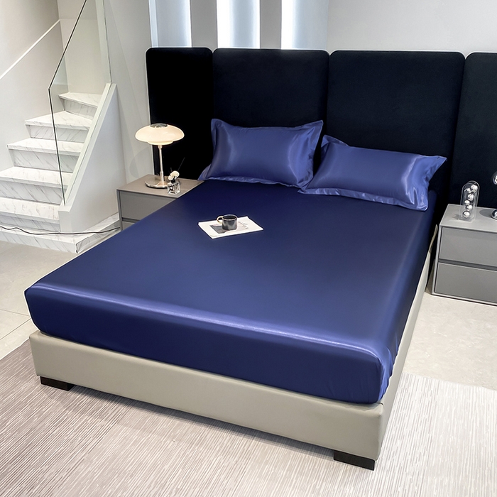 91家纺网 家纺一手货源 找家纺 合纵跨境工厂 2025新款水洗真丝床笠隔尿床单床垫保护套跨境外贸JIT一件代发TEMU亚马逊希音包过核价TPU防水床笠 \" 藏青色