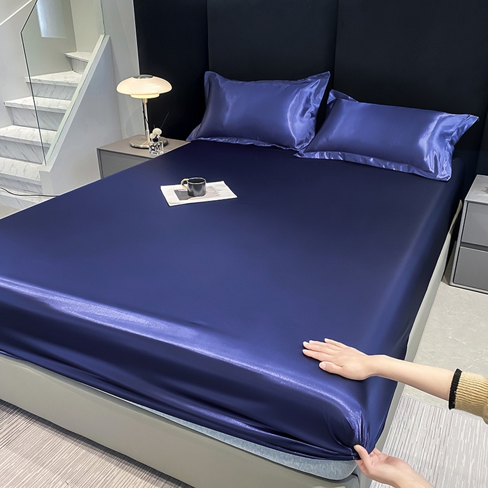 91家纺网 家纺一手货源 找家纺 合纵跨境工厂 2025新款水洗真丝床笠隔尿床单床垫保护套跨境外贸JIT一件代发TEMU亚马逊希音包过核价TPU防水床笠 \" 藏青色