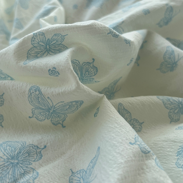 91家纺网 家纺一手货源 找家纺 原素 2025少女心云感双层纱皱皱边花卉四件套 蝴蝶兰