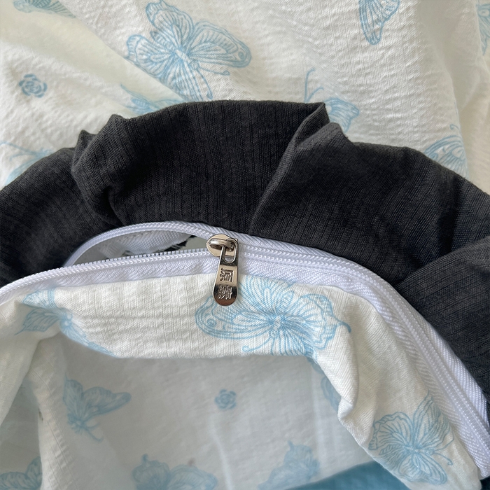 91家纺网 家纺一手货源 找家纺 原素 2025少女心云感双层纱皱皱边花卉四件套 蝴蝶兰