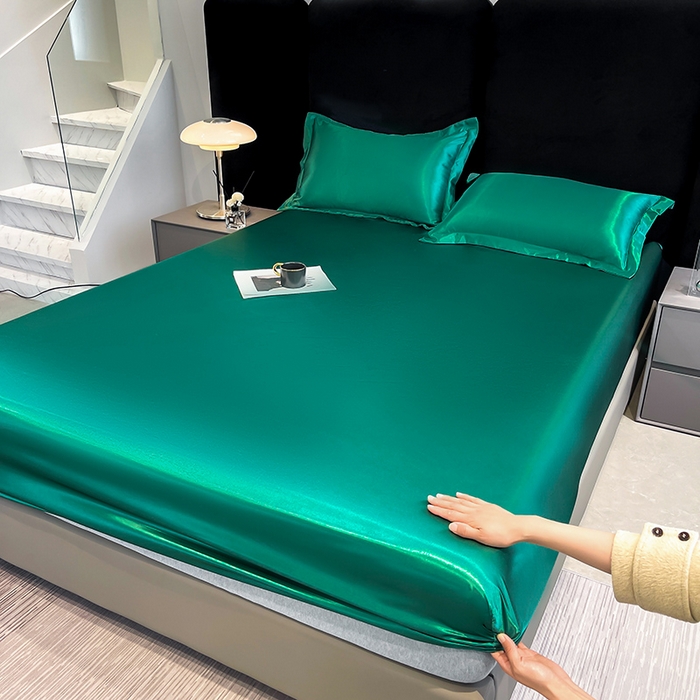 91家纺网 家纺一手货源 找家纺 合纵跨境工厂 2025新款水洗真丝床笠隔尿床单床垫保护套跨境外贸JIT一件代发TEMU亚马逊希音包过核价TPU防水床笠 \" 翡翠绿
