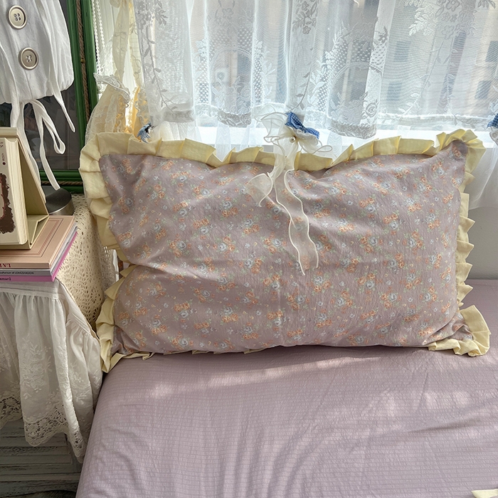 91家纺网 家纺一手货源 找家纺 原素 2025少女心云感双层纱皱皱边花卉四件套 花伴