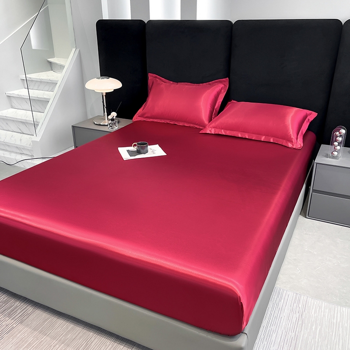 91家纺网 家纺一手货源 找家纺 合纵跨境工厂 2025新款水洗真丝床笠隔尿床单床垫保护套跨境外贸JIT一件代发TEMU亚马逊希音包过核价TPU防水床笠 \" 玛瑙红