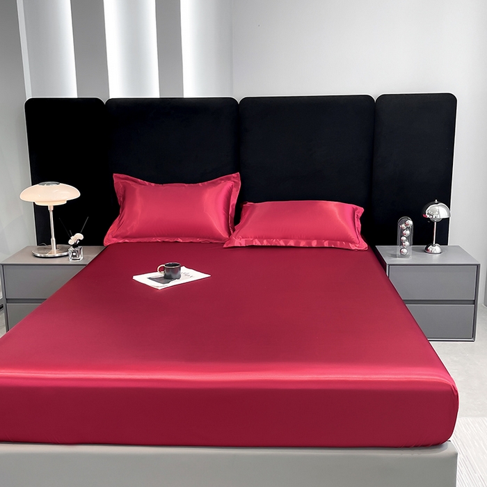 91家纺网 家纺一手货源 找家纺 合纵跨境工厂 2025新款水洗真丝床笠隔尿床单床垫保护套跨境外贸JIT一件代发TEMU亚马逊希音包过核价TPU防水床笠 \" 玛瑙红