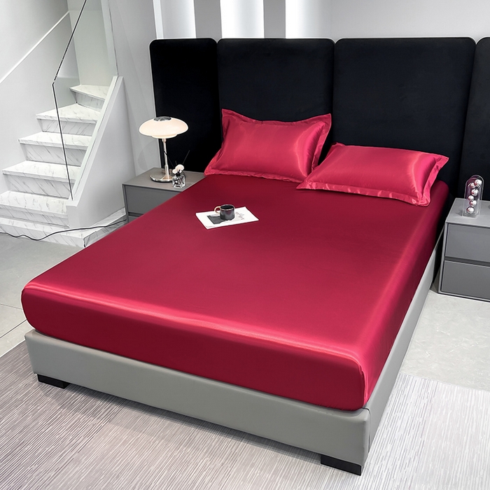 91家纺网 家纺一手货源 找家纺 合纵跨境工厂 2025新款水洗真丝床笠隔尿床单床垫保护套跨境外贸JIT一件代发TEMU亚马逊希音包过核价TPU防水床笠 \" 玛瑙红