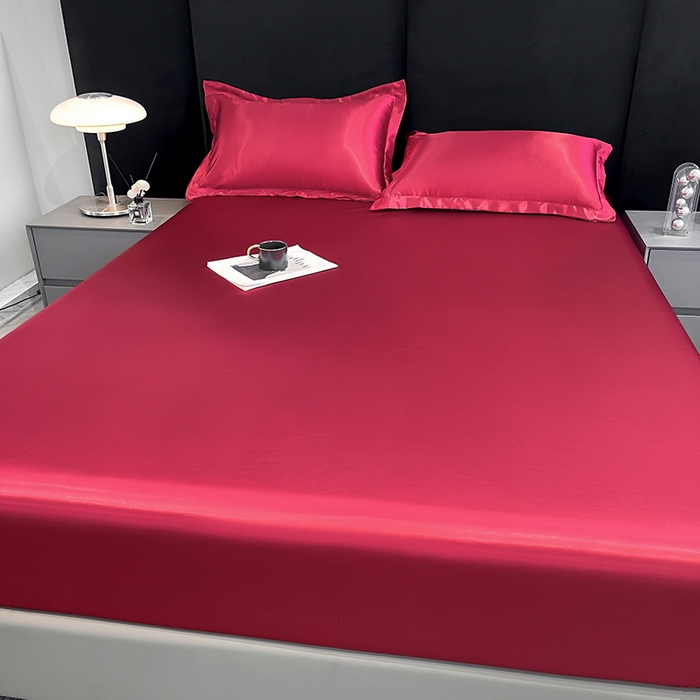 91家纺网 家纺一手货源 找家纺 合纵跨境工厂 2025新款水洗真丝床笠隔尿床单床垫保护套跨境外贸JIT一件代发TEMU亚马逊希音包过核价TPU防水床笠 \" 玛瑙红