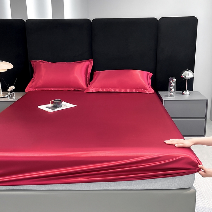 91家纺网 家纺一手货源 找家纺 合纵跨境工厂 2025新款水洗真丝床笠隔尿床单床垫保护套跨境外贸JIT一件代发TEMU亚马逊希音包过核价TPU防水床笠 \" 玛瑙红