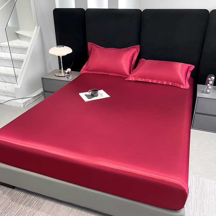 91家纺网 家纺一手货源 找家纺 合纵跨境工厂 2025新款水洗真丝床笠隔尿床单床垫保护套跨境外贸JIT一件代发TEMU亚马逊希音包过核价TPU防水床笠 \" 玛瑙红