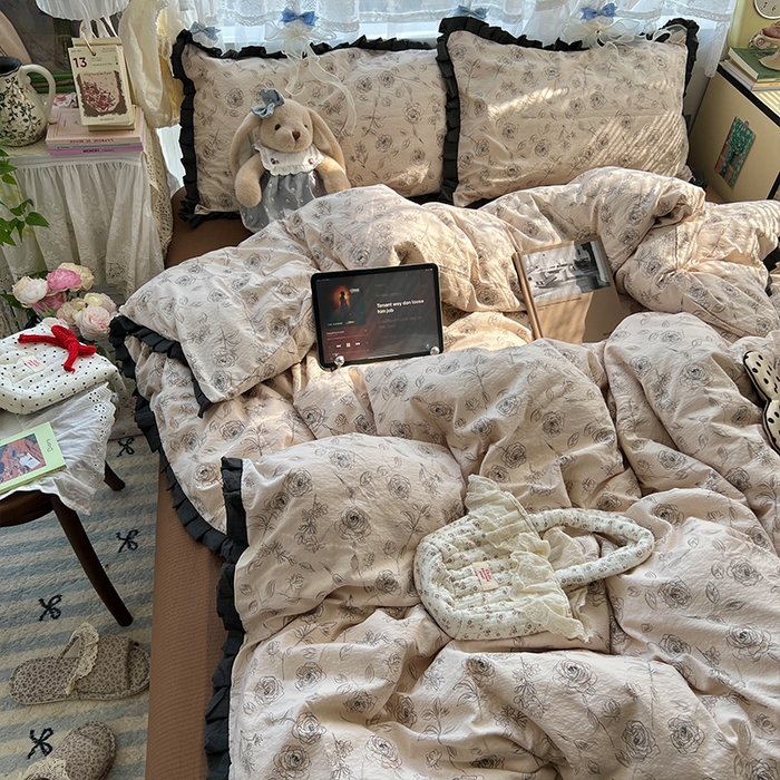 原素 2025少女心云感双层纱皱皱边花卉四件套 花期