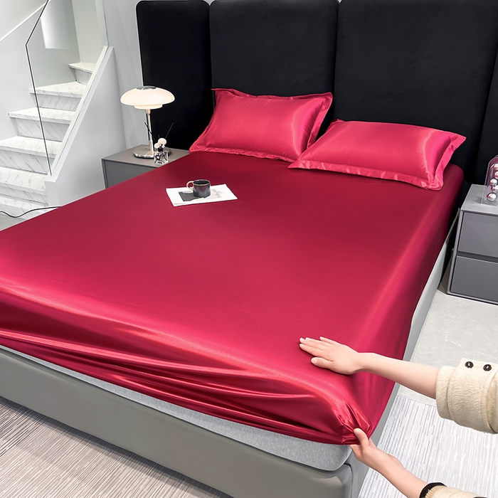 91家纺网 家纺一手货源 找家纺 合纵跨境工厂 2025新款水洗真丝床笠隔尿床单床垫保护套跨境外贸JIT一件代发TEMU亚马逊希音包过核价TPU防水床笠 \" 玛瑙红