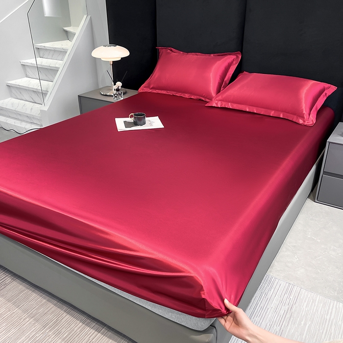 91家纺网 家纺一手货源 找家纺 合纵跨境工厂 2025新款水洗真丝床笠隔尿床单床垫保护套跨境外贸JIT一件代发TEMU亚马逊希音包过核价TPU防水床笠 \" 玛瑙红