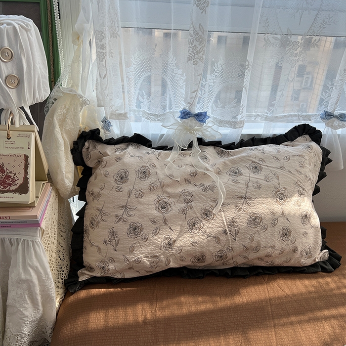 91家纺网 家纺一手货源 找家纺 原素 2025少女心云感双层纱皱皱边花卉四件套 花期