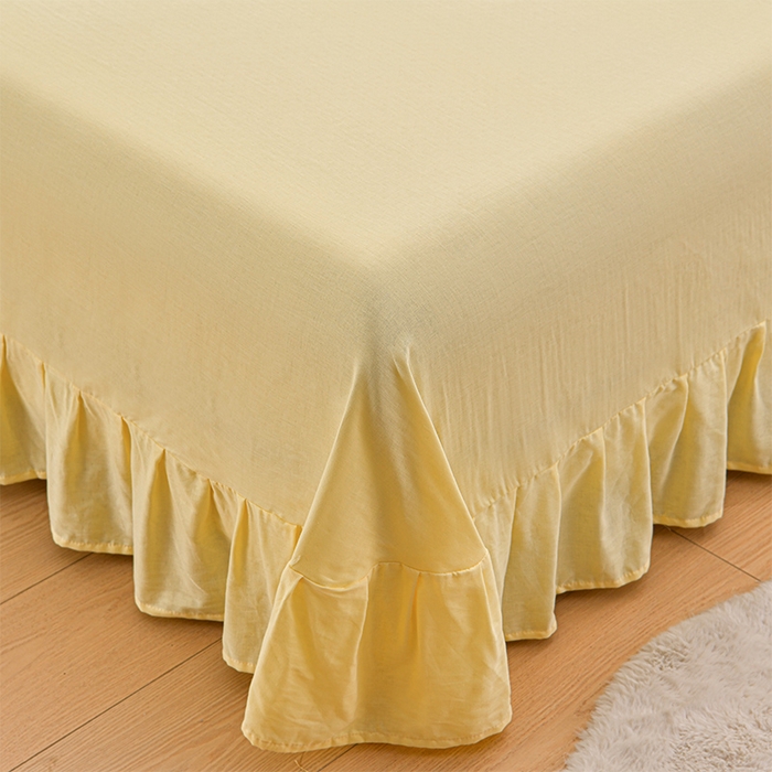 91家纺网 家纺一手货源 找家纺 绘萱家居 2026春夏新款纯棉100%全棉双层纱镂空花边工艺款床裙四件套 CQ雨蝶-蓝